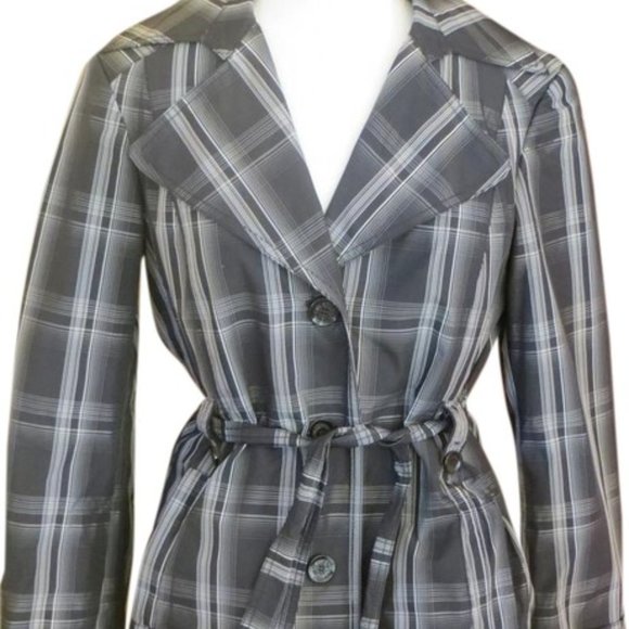 Esprit Black and White Plaid Trench Plaid Coat - Picture 1 of 3